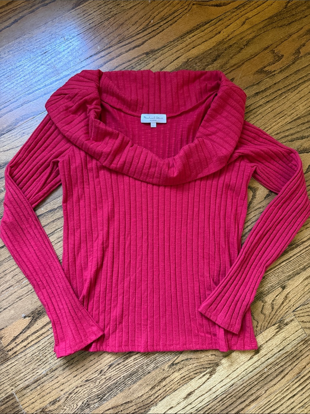 Michael Stars Vibrant red Ribbed Cowl Neck Sweater